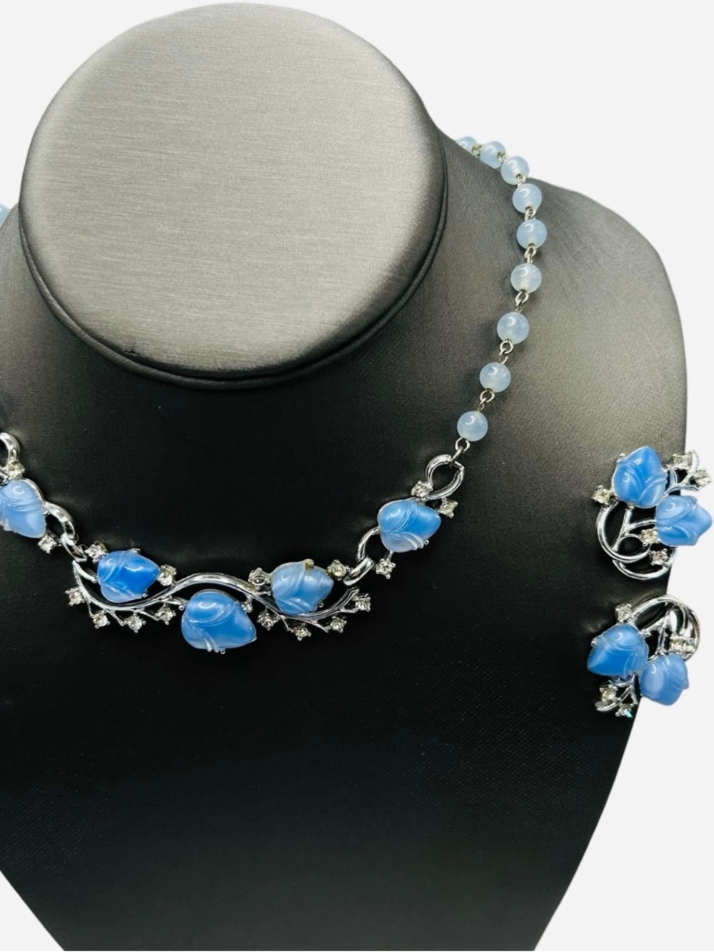 Coro Blue Fruit Salad Molded Glass Necklace Earring Demi Parure